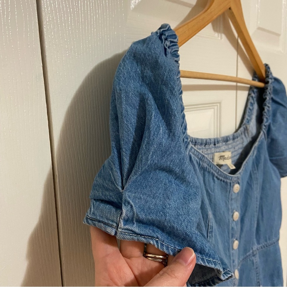 Madewell Denim Button Front Puff-Sleeve Mini Dress Size 12 - Picture 8 of 11